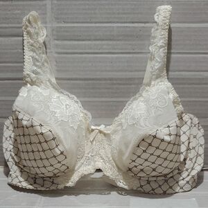 CURVE MUSE unpaded Wire Cream Lace Bra with Elegant Detailing Size 42 D
